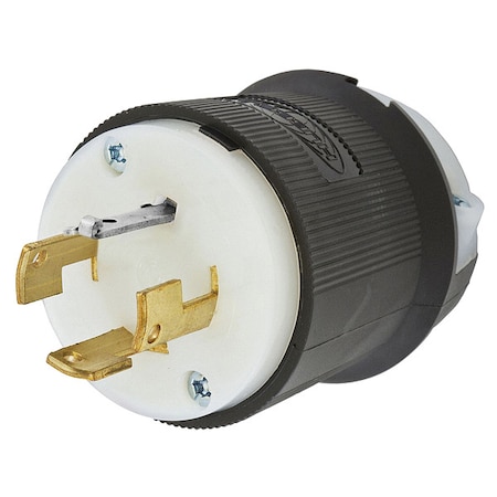 Hubbell Wiring Device-Kellems Locking Plug, Non-NEMA, 20 A, 250V AC, Three Phase, 3 Pole, Screw Terminals, Black, White HBL7411GCB