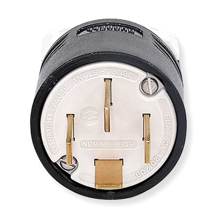 Hubbell Wiring Device-Kellems Straight Blade Plug, 18-60P, 60 A, 120/208V AC, 4 Pole, Screw Terminals, Non-Grounded HBL7303C