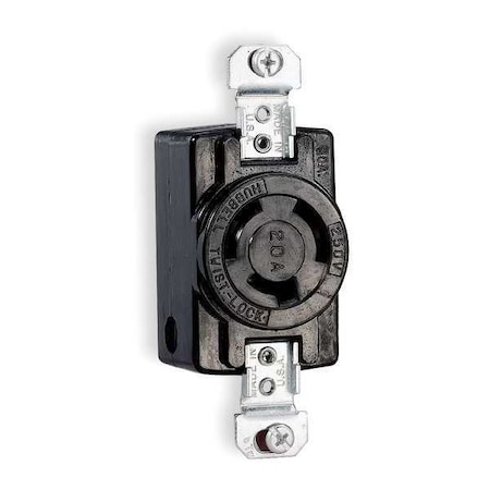Hubbell Wiring Device-Kellems Locking Receptacle, Non-NEMA, 20 A, 250V AC, Single Phase, 2 Pole, Flush Mount, Screw Terminals HBL7310BG