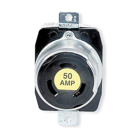 Hubbell Wiring Device-Kellems Locking Receptacle, Non-NEMA, 50 A, 250/600V AC, Single Phase, 3 Pole, Flush Mount, Screw Terminals HBL7379