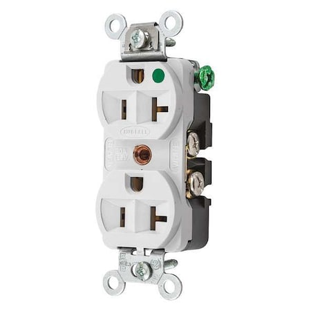 Hubbell Wiring Device-Kellems Straight Blade Receptacle, 5-20R, 20 A, 125V AC, 2 Pole, 3 Wire, Flush Mount, Grounded HBL8300HW