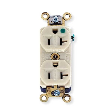 Hubbell Wiring Device-Kellems Duplex Straight Blade Receptacle, 5-20R, 20 A, 125V AC, 2 Pole, 3 Wire, Flush Mount, Grounded HBL8300ILI