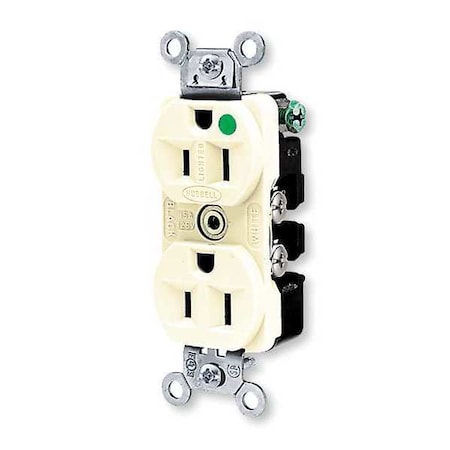 Hubbell Wiring Device-Kellems Duplex Straight Blade Receptacle, 5-15R, 15 A, 125V AC, 2 Pole, 3 Wire, Flush Mount, Grounded HBL8200ILI