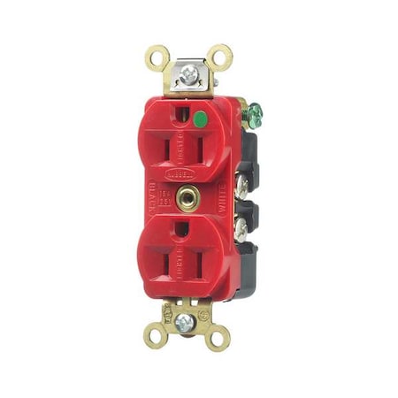 Hubbell Wiring Device-Kellems Straight Blade Receptacle, 5-15R, 15 A, 125V AC, 2 Pole, 3 Wire, Flush Mount, Grounded HBL8200ILR