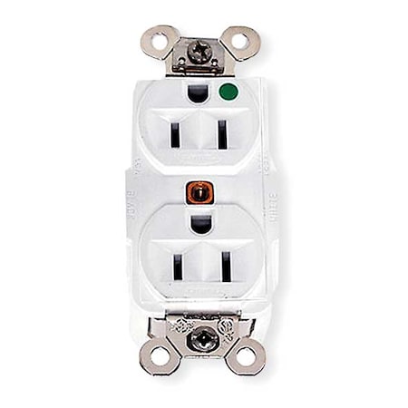 Hubbell Wiring Device-Kellems Straight Blade Receptacle, 5-15R, 15 A, 125V AC, 2 Pole, 3 Wire, Flush Mount, Grounded HBL8200W