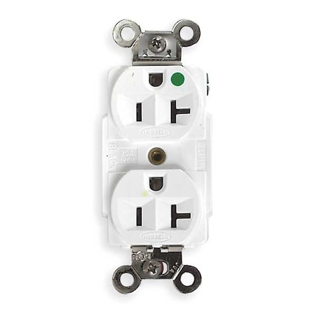 Hubbell Wiring Device-Kellems Straight Blade Receptacle, 5-20R, 20 A, 125V AC, 2 Pole, 3 Wire, Flush Mount, Grounded HBL8300W