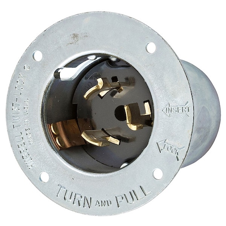 Hubbell Wiring Device-Kellems Flanged Locking Inlet, Non-NEMA, 50 A, 125/250V AC, Single Phase, 3 Pole, Flush Mount, Gray CS6375