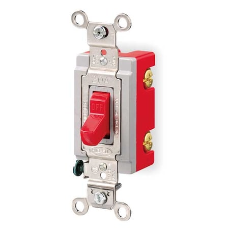 Hubbell Wiring Device-Kellems Wall Swtch, 1-Pole, 120/277V, 20A, Red, Toggl HBL1221R