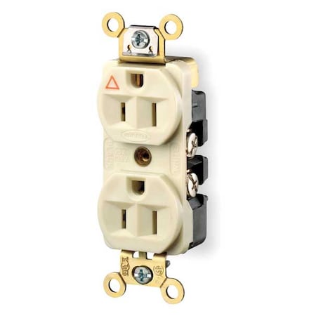 Hubbell Wiring Device-Kellems Straight Blade Receptacle, 5-15R, 15 A, 125V AC, 2 Pole, 3 Wire, Flush Mount, Isolated Ground IG5262I