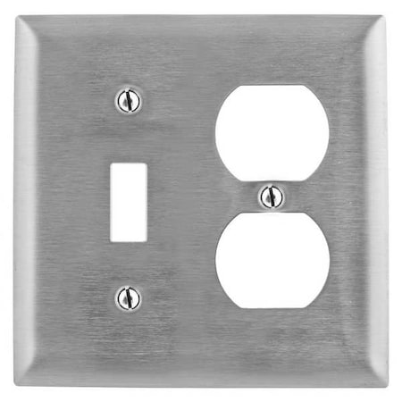 Hubbell Wiring Device-Kellems Toggle Switch/Duplex Receptacle Wall Plates and Box Cover, Number of Gangs: 2 Stainless Steel SS18