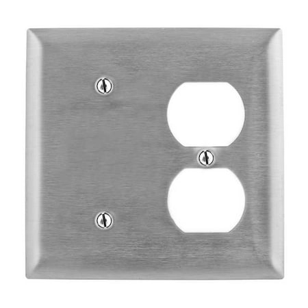 Hubbell Wiring Device-Kellems Duplex/Blank Wall Plates and Box Cover, Number of Gangs: 2 Stainless Steel, Brushed Finish, Silver SS138