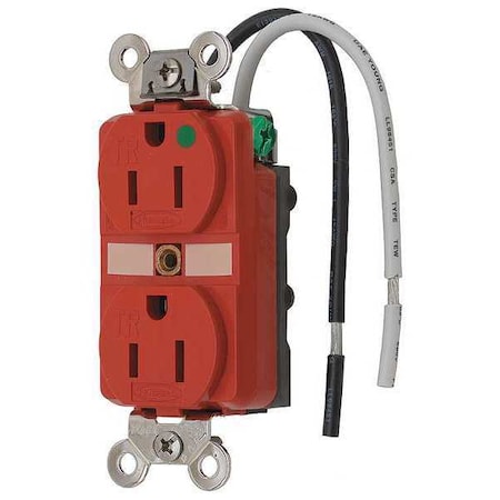 Hubbell Wiring Device-Kellems Duplex Straight Blade Receptacle, 5-15R, 15 A, 125V AC, 2 Pole, 3 Wire, Flush Mount, Grounded HBL8200SGRA