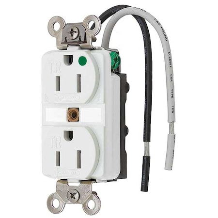 Hubbell Wiring Device-Kellems Duplex Straight Blade Receptacle, 5-15R, 15 A, 125V AC, 2 Pole, 3 Wire, Flush Mount, Grounded HBL8200SGWA
