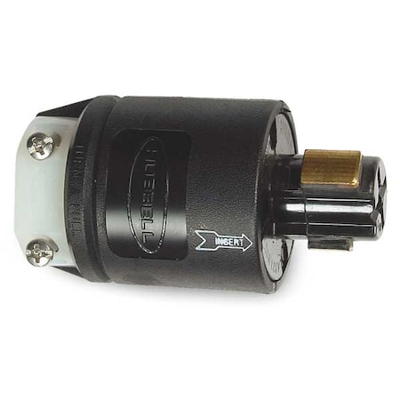 Hubbell Wiring Device-Kellems Locking Plug, Non-NEMA, 20 A, 125V AC, Single Phase, 2 Pole, Screw Terminals, Black, White HBL23035B