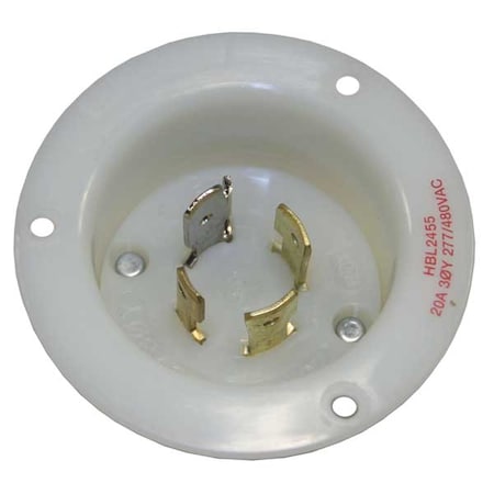 Hubbell Wiring Device-Kellems Flanged Locking Inlet, 20 A, 277/480V AC, Three Phase, 4 Pole, Flush Mount, Screw Terminals, White HBL2455