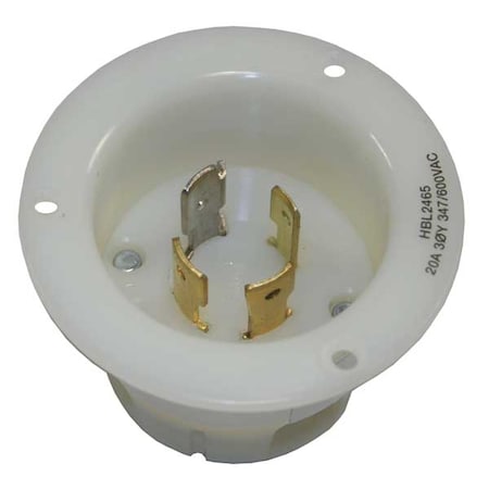 Hubbell Wiring Device-Kellems Flanged Locking Inlet, 20 A, 347/600V AC, Three Phase, 4 Pole, Flush Mount, Screw Terminals, White HBL2465