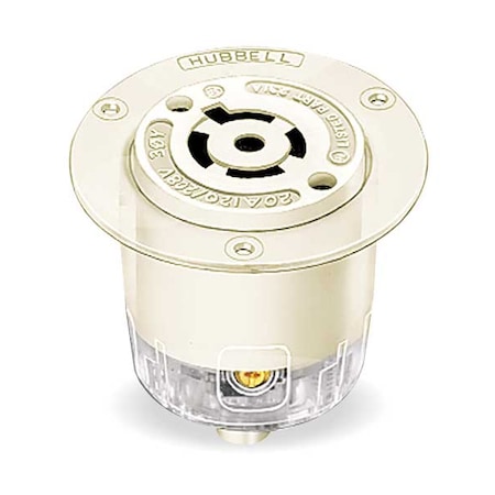 Hubbell Wiring Device-Kellems Flanged Locking Receptacle, L21-20R, 20 A, 120/208V AC, Three Phase, 4 Pole, Flush Mount, White HBL2516
