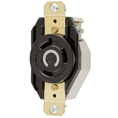 Hubbell Wiring Device-Kellems Locking Receptacle, L7-30R, 30 A, 277V AC, Single Phase, 2 Pole, Flush Mount, Screw Terminals HBL2630