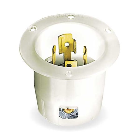Hubbell Wiring Device-Kellems Flanged Locking Inlet, 30 A, 277/480V AC, Three Phase, 4 Pole, Flush Mount, Screw Terminals, White HBL2765