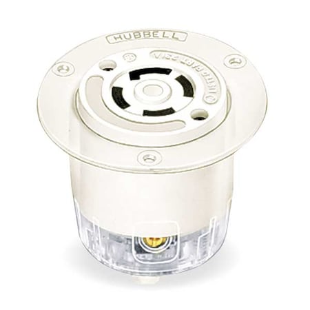 Hubbell Wiring Device-Kellems Flanged Locking Receptacle, L19-30R, 30 A, 277/480V AC, Three Phase, 4 Pole, Flush Mount, White HBL2766