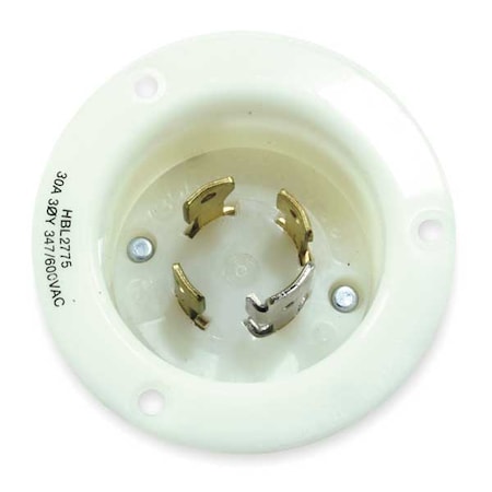 Hubbell Wiring Device-Kellems Flanged Locking Inlet, 30 A, 347/600V AC, Three Phase, 4 Pole, Flush Mount, Screw Terminals, White HBL2775
