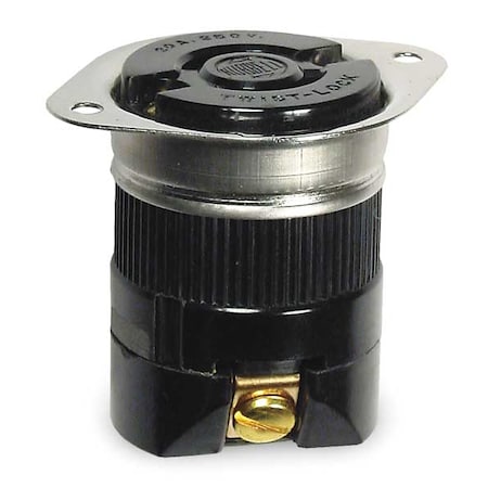 Hubbell Wiring Device-Kellems Flanged Locking Receptacle, L2-20R, 20 A, 250V AC, Single Phase, 2 Pole, Flush Mount, Black HBL3226