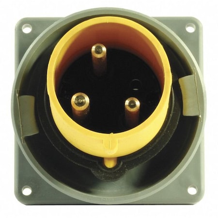 Hubbell Wiring Device-Kellems Watertight Pin & Sleeve Inlet, 30 A, 125V AC, Single Phase, 2 Pole, IEC Grounding, Yellow HBL330B4W