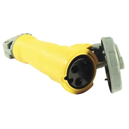 Hubbell Wiring Device-Kellems Watertight Pin & Sleeve Connector, 60 A, 125V AC, Single Phase, 2 Pole, IEC Grounding, Yellow HBL360C4W