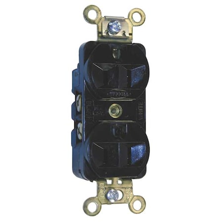 Hubbell Wiring Device-Kellems Straight Blade Receptacle, 5-15R, 15 A, 125V AC, 2 Pole, 3 Wire, Flush Mount, Grounded HBL5252BK