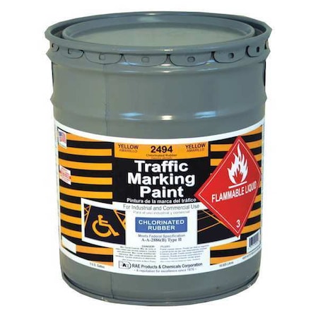 Rae Traffic Zone Marking Paint, 5 Gal., Yellow, Chlorinated Solvent -Based 2494-05