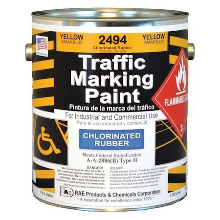 Rae Traffic Zone Marking Paint, 1 gal., Yellow, Chlorinated Solvent -Based 2494-01