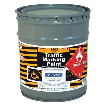 Rae Traffic Zone Marking Paint, 5 gal., Yellow, Alkyd Solvent -Based 2402-05