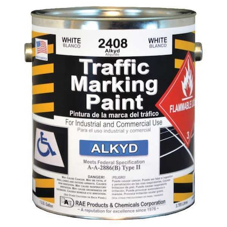 Rae Traffic Zone Marking Paint, 1 gal., White, Alkyd Solvent -Based 2408-01