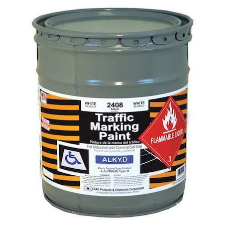 Rae Traffic Zone Marking Paint, 5 gal., White, Alkyd Solvent -Based 2408-05
