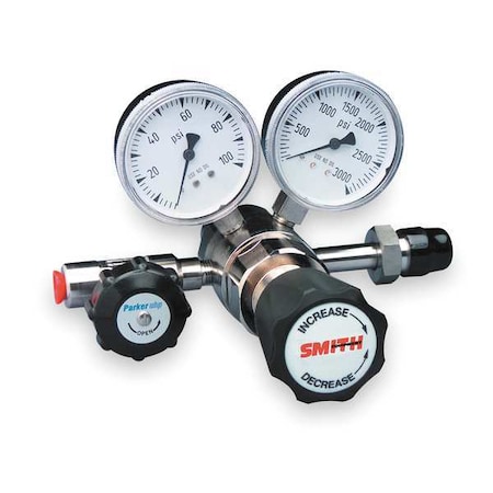 Smith Equipment High Purity Gas Regulator, Hydrogen Chloride, Hydrogen Sulfide, Two Stage, 0.825"-14 Inlet 323-85220000