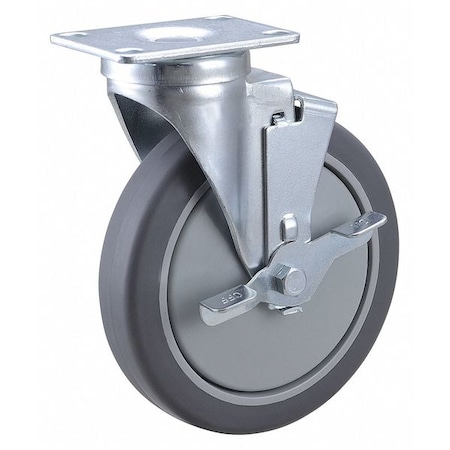 Zoro Select Swivel Plate Caster w/Brake, Polyurethanen, 6in, 300lb 3ENY1
