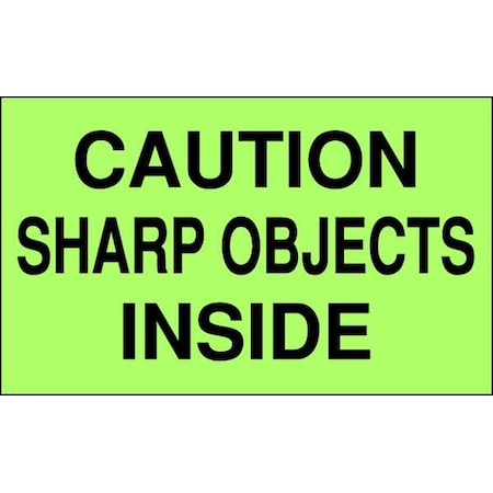 Tapecase 3" x 5" Adhesive Back Shipping Labels, Caution Sharp Objects Inside, Pk500 16U904