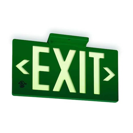 Zoro Select Exit Sign, Plastic, 15-3/8" W, 8-3/4" H, Exit (Double Arrows), Green GRAN1388