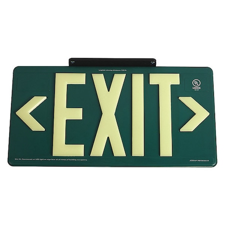 Zoro Select Exit Sign, Plastic, 15-7/8" W, 8-5/8" H, Exit (Double Arrows), Green GRAN1385