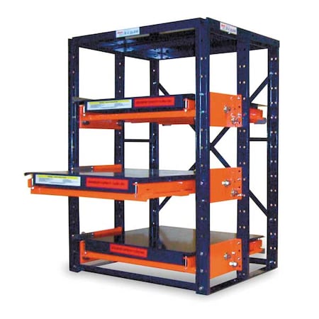 Jarke E-Z Glid Roll Out Steel Shelving Starter Rack, 36"D x 48"W x 72-1/2"H, 3 Shelves, Blue EZ483672