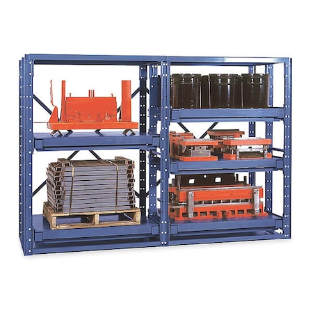 Jarke Roll Out Shelving Unit, 48"D x 48"W x 84-1/2"H, 4 Shelves, Blue EZ484884