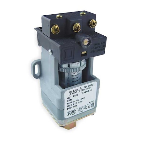 Telemecanique Sensors Pressure Switch, Standard, SPDT, 1 Ports, 1/4-18" FNPT, 5 to 250 psi Range 9012GNO6