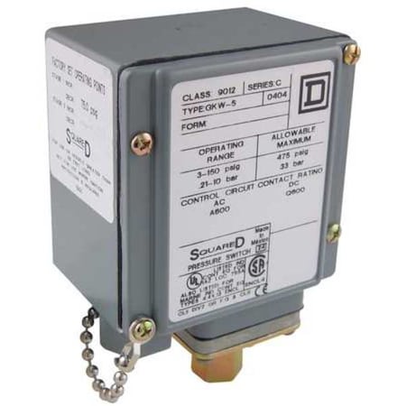 Telemecanique Sensors Pressure Switch, Standard, SPDT, 1 Ports, 1/4-18" FNPT, 5 to 250 psi Range, Aluminum 9012GKW6