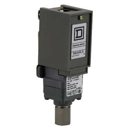 Telemecanique Sensors Pressure Switch, Standard, SPDT, 1 Ports, 1/4-18" FNPT, 20 to 675 psi Range, Plastic 9012GPG2