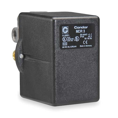 Condor Usa Pressure Switch, Standard, 3PST, 4 Ports, 3/8" FNPT, 1/4" FNPT, 45 to 160 psi Range 31EGXEXX