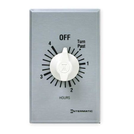 Intermatic Spring Wound Countdown Timer, 4 Hr Max, SPST, 125-277V AC, Silver, Without Hold FF4H