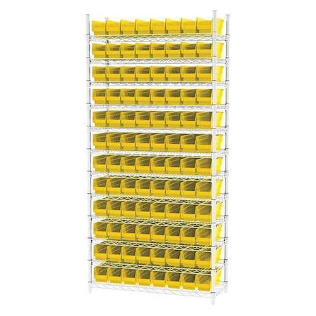Akro-Mils Steel Wire Bin Shelving, 36 in W x 74 in H x 14 in D, 12 Shelves, Silver/Yellow AWS143630120Y