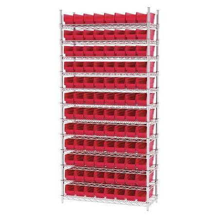 Akro-Mils Steel Wire Bin Shelving, 36 in W x 74 in H x 14 in D, 12 Shelves, Silver/Red AWS143630120R