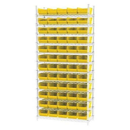 Akro-Mils Steel Wire Bin Shelving, 36 in W x 74 in H x 14 in D, 12 Shelves, Silver/Yellow AWS143630130Y
