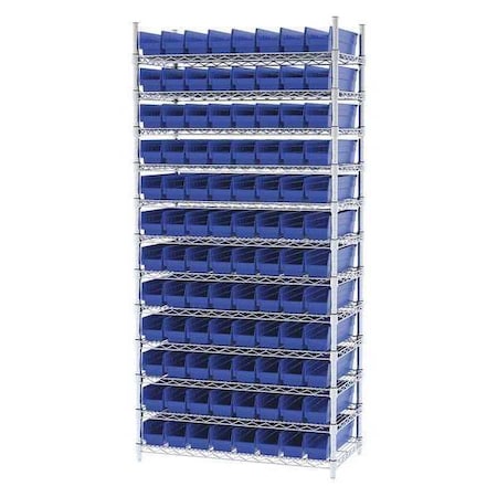 Akro-Mils Steel Wire Bin Shelving, 36 in W x 74 in H x 18 in D, 12 Shelves, Silver/Blue AWS183630128B